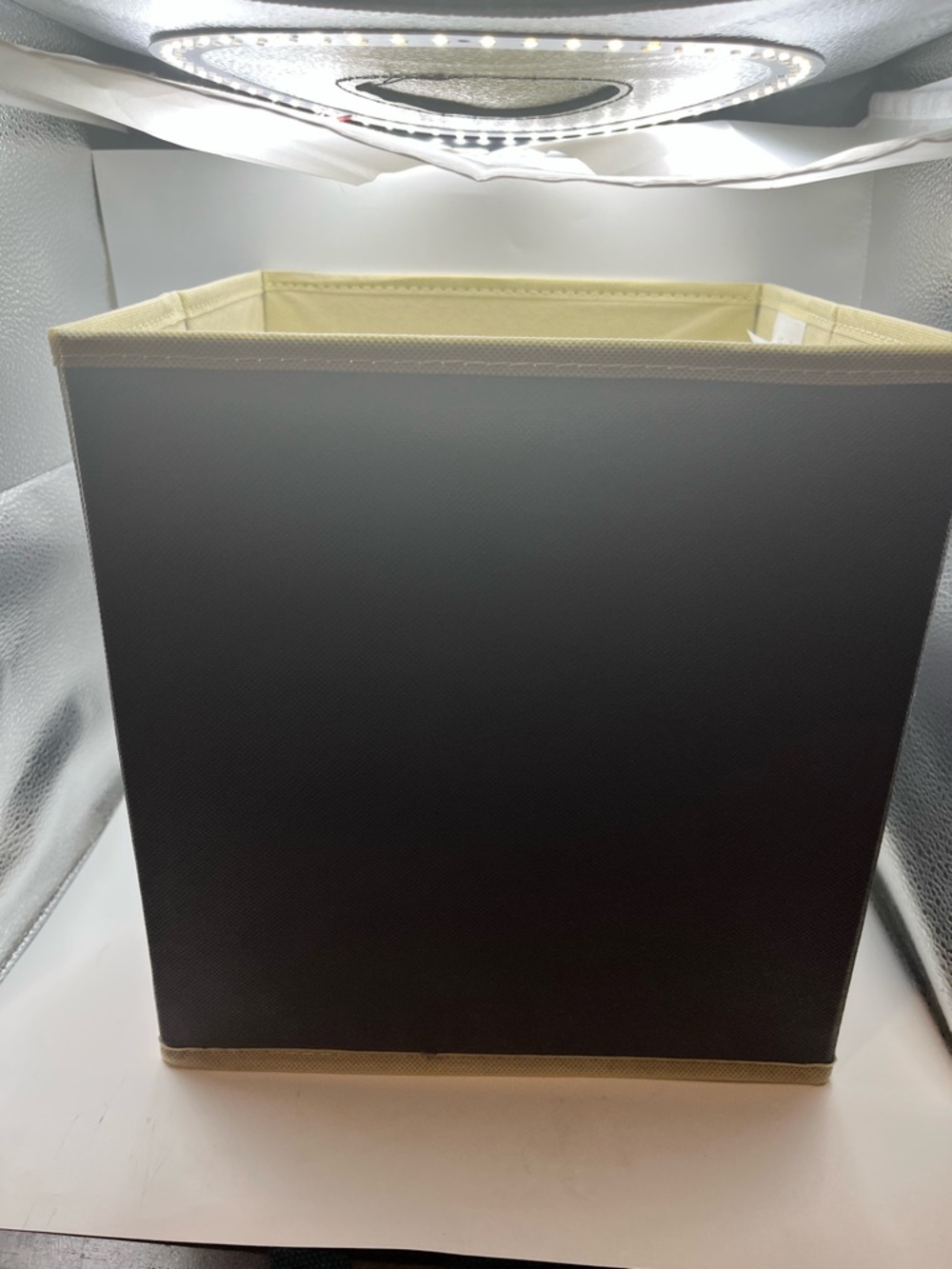 Neutral Grey Fabric Storage Bin with Beige Trim Set of 6